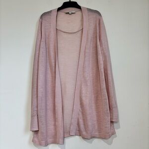 Loft pale pink linen rayon sheer open front long sleeve slouchy sweater cardigan